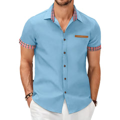 2024 New Fashion Men's Plaid Color Matching Business Casual Shirt
