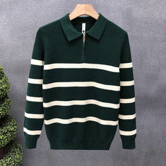 2023 New Men's Half Zipper Striped High-end Knitted Polo Shirt