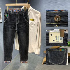 Men's New Elastic Embroidery Comfortable All-match Straight Jeans