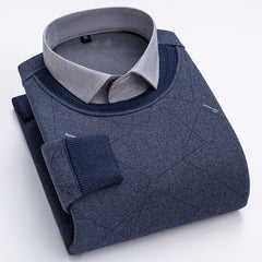 Round Neck Fake Two Piece Warm Knitted Shirt