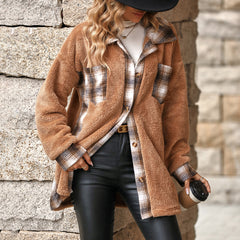 New Winter Style Lapel Long Plaid Plush Coat