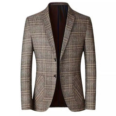 Men's Woolen Plaid Casual Blazer