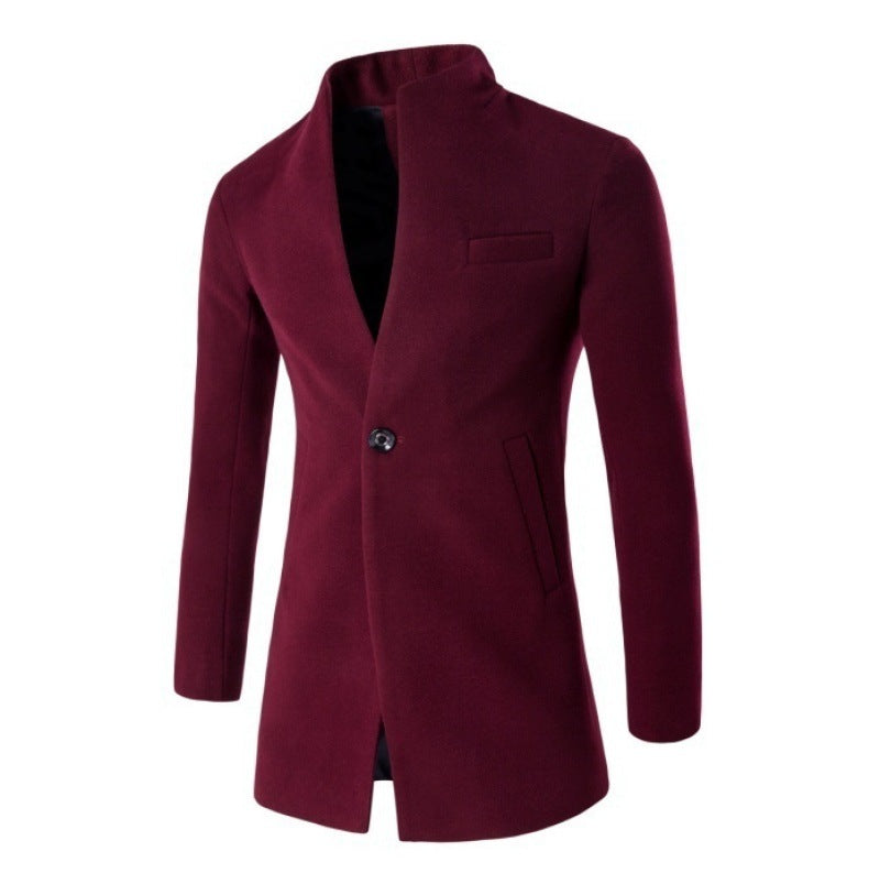 Men's Solid Color Slim Woolen Coat