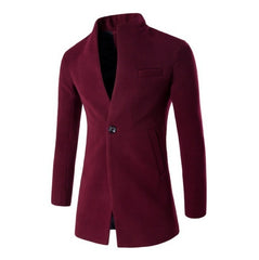 Men's Solid Color Slim Woolen Coat