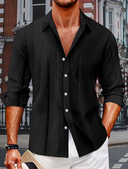 Men's Jacquard Single Breasted Lapel Long Sleeve Shirt