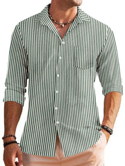 Men's Casual Jacquard Striped Long Sleeve Shirt