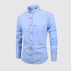 Breathable cotton long-sleeved plaid shirt