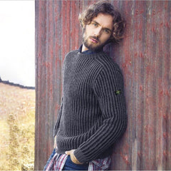 New men's solid color fashionable crew neck sweater