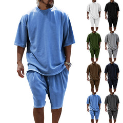 Men's Large Size Casual Loose Short-sleeved Solid Color Suit