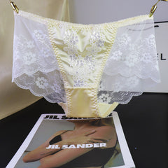 Sexy Embroidered Lace Satin Briefs