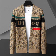 V-neck colorblock letter jacquard knitted cardigan sweater