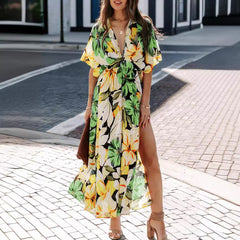 New sexy high waist fashion print slit dress