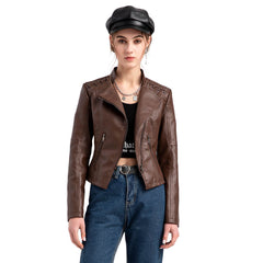 2023 Women's Short Slim Leather Jacket
