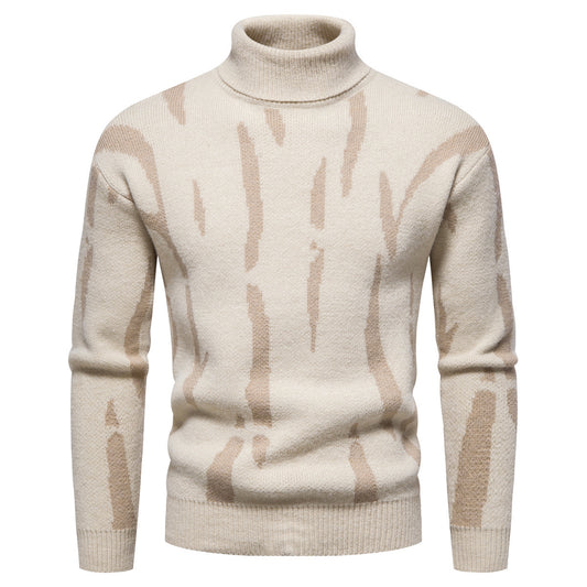 New Men's Turtleneck Striped Printed Knit Sweater