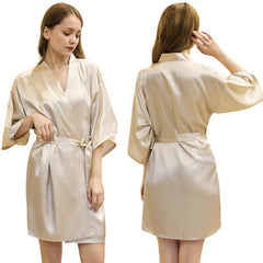 Ladies Satin Skin Friendly Cardigan Nightgown