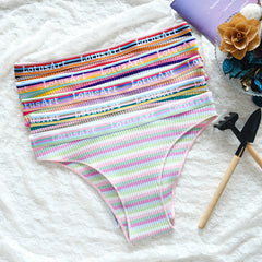 Low Waist Sexy Large Size Colorful Striped Cotton Briefs