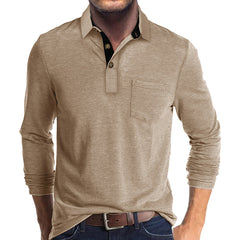 Long-sleeved solid color lapel casual polos