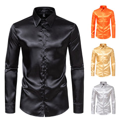 Men's Satin Nightclub Lined Long Sleeve Shirt Performance Shirt