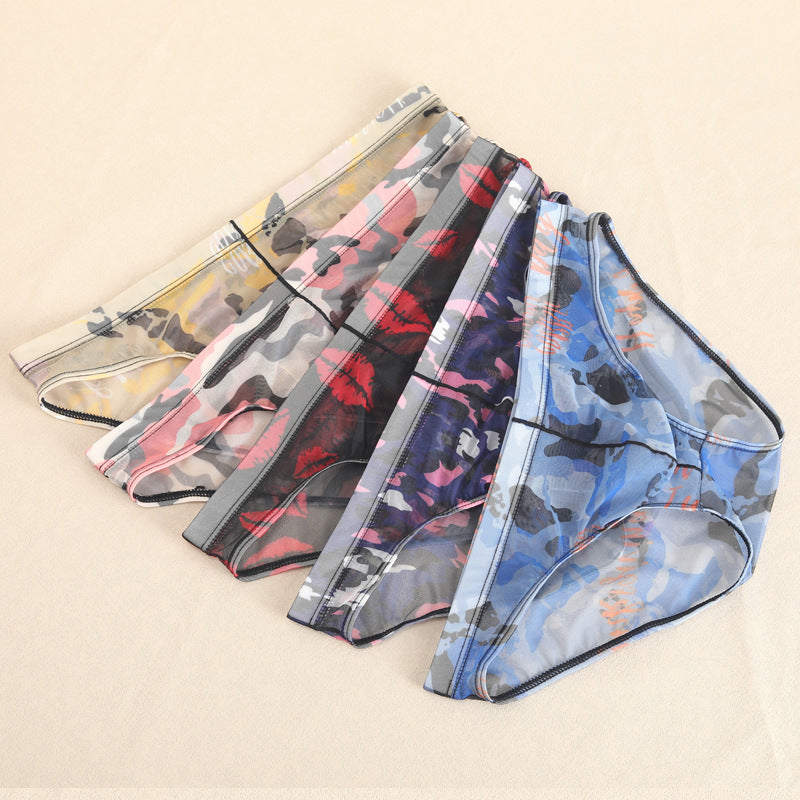 Men's New Comfortable Mesh Transparent Printing Panties