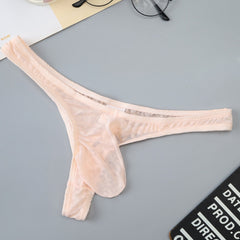Men's Ice Silk Jacquard See-through Silky Sexy High Elastic Thong