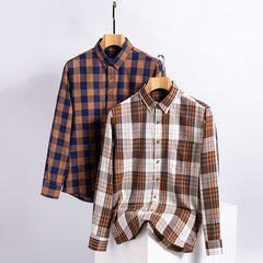 New Men's 100% Cotton Plaid Casual Long Sleeve Shirt