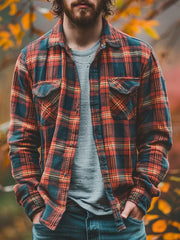 Men's New Plaid Print Velvet Shirt