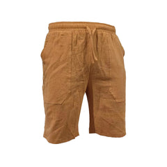 Men's Solid Color Drawstring Breathable Beach Pants Cotton and Linen Sports Casual Shorts