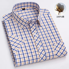 Men's Summer Plaid Cotton Casual Short Sleeve Shirt