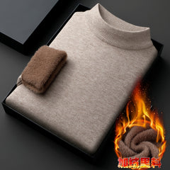 2023 Winter New Men's Half Turtleneck Plus Velvet Thickened Warm Casual Bottoming Sweater