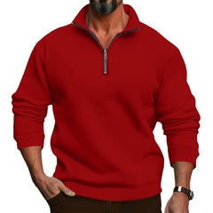 Men's Casual Solid Color Zipper Stand Collar Top