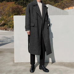Men's Winter Thick Woolen Coat Long Loose Windbreaker
