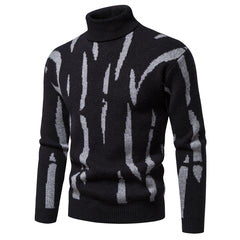 New Men's Turtleneck Striped Printed Knit Sweater