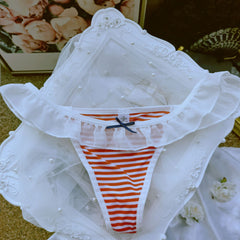 Japanese Blue and White Navy Striped Chiffon Cute Thong