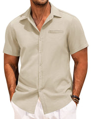 Men's Lapel Solid Color Short Sleeve Button Shirt