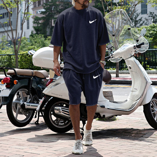 2023 Summer Loose Round Neck Casual Sports Print Men's Suit