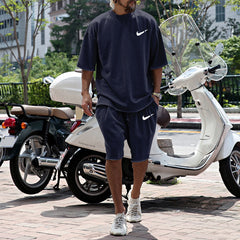 2023 Summer Loose Round Neck Casual Sports Print Men's Suit