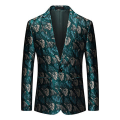 Men's Color Block Printed Casual Fashion Blazer