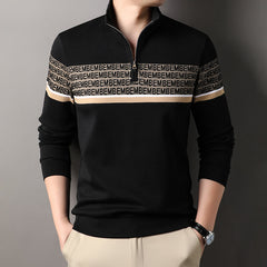 Striped Stand Collar Half Zip Loose Sweater