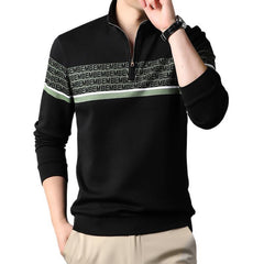 Striped Stand Collar Half Zip Loose Sweater