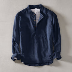 Men's Solid Color Stand Collar Casual Linen Shirt