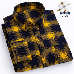 Men's Large Size Cotton Plaid Fashion Casual Long Sleeve Shirt