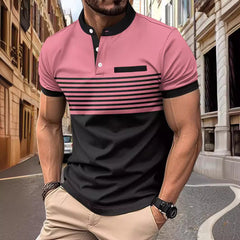 2024 Men's Striped Stand Collar Short Sleeve POLO Shirt