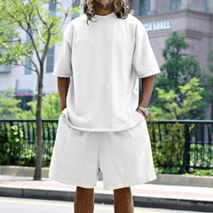 Men's Large Size Casual Loose Short-sleeved Solid Color Suit