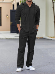 Men's Loose-Fit Linen Long-Sleeve Hoodie and Pants Set