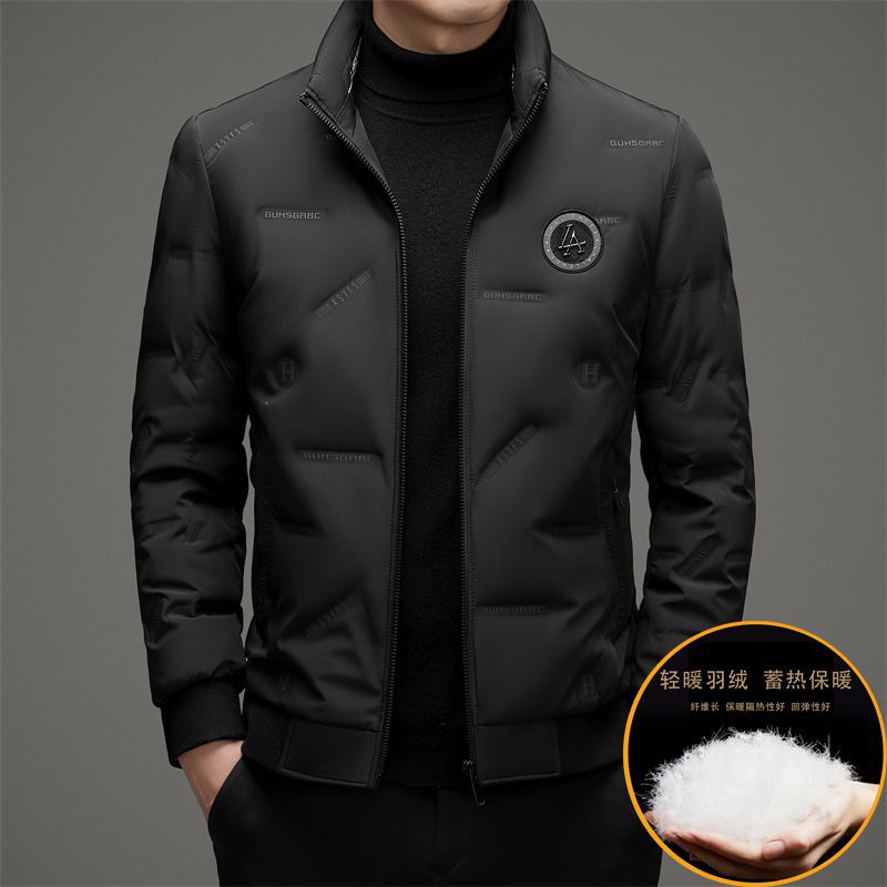 Winter men's 90% white duck down stand collar ribbed down jacket