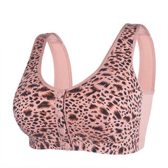 New soft cotton thin cup front buckle leopard print wireless bra