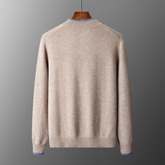 Men's Contrasting Half Turtleneck Zip-up Wool Knit Cardigan