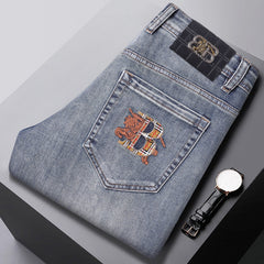New high-end stretch vintage blue embroidered jeans