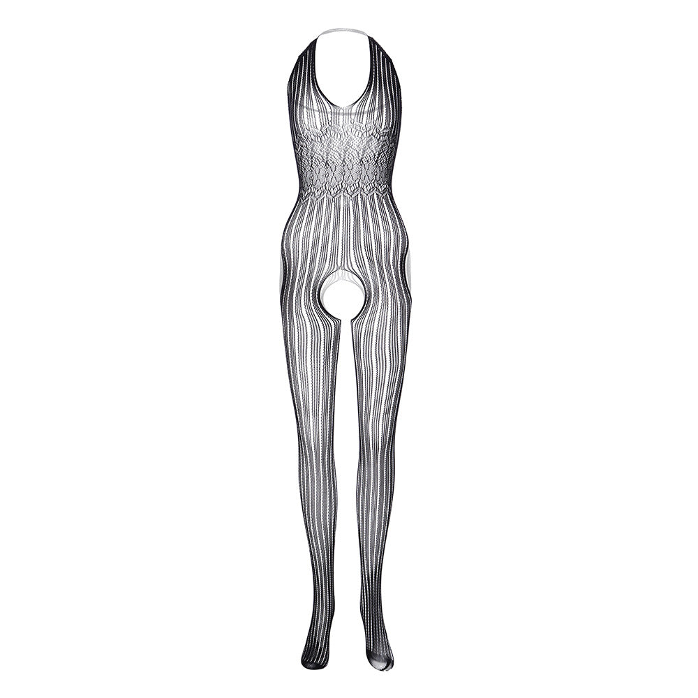 Men's one-piece fishnet stockings jacquard suspenders hollow
