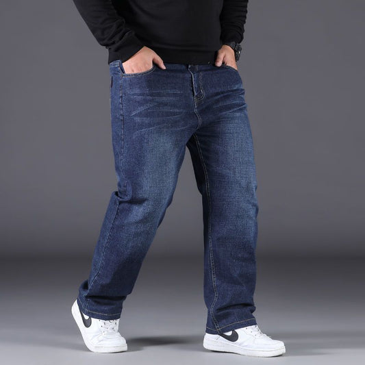 2024 New Men's Large Size Loose Straight Stretch Jeans